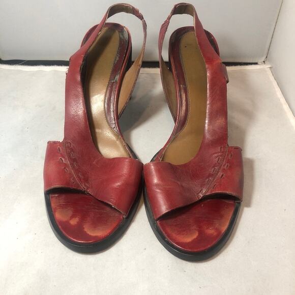 Enzo Angiolini Red Leather Shelby Slingback Heels - Picture 1 of 16
